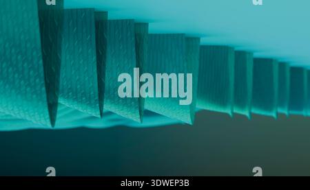 Ein fesselndes abstraktes 3D-Design mit mehrschichtigen blauen Formen, die ein Gefühl von Tiefe und Bewegung vermitteln. Die beruhigenden Verläufe verbessern die Moderne und A Stockfoto