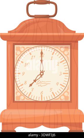 Vintage-Uhr mit römischem Ziffernblatt Karikaturikone isoliert auf weißem Hintergrund Stock Vektor