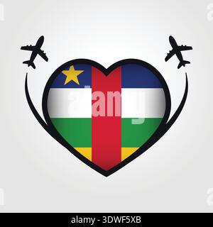 Zentralafrikanische Republik Reise-Herz-Flagge Mit Flugzeugsymbolen Stock Vektor
