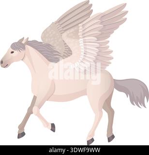 Mythische Figur des fliegenden Pferdes. Cartoon Fantasy Tier isoliert auf weißem Hintergrund Stock Vektor