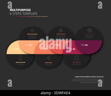 Diese Infografik-Vorlage bietet 6 Schritte für professionelle Geschäftspräsentationen. Mit dieser übersichtlichen Infografik-Vorlage können Sie 6 Schritte mit einer Gra darstellen Stock Vektor