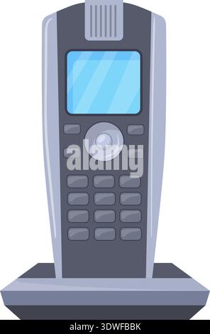 Schnurloses Festnetztelefon. Das Zeichentricksymbol des analogen Geräts ist auf weißem Hintergrund isoliert Stock Vektor