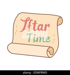 Iftar Time Scroll Pergament Vektor für Ramadan Celebration Flat Stock Vektor