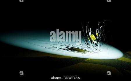 Ein atemberaubendes abstraktes 3D-Rendering mit komplizierten, wirbelnden Designs, die durch scharfe Kontraste von Licht und Schatten hervorgehoben werden, sorgt für ein fesselndes Bild Stockfoto