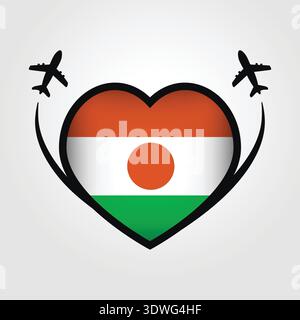 Niger Travel Heart Flag Mit Flugzeugsymbolen Stock Vektor