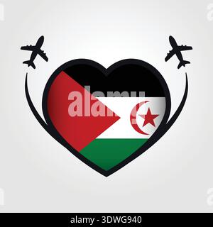 Sahrawi Arabische Demokratische Republik Reise-Herz-Flagge Mit Flugzeugsymbolen Stock Vektor