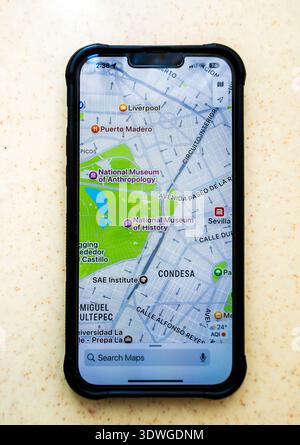 Karte von Polanco in Mexiko-Stadt, Mexiko auf Smartphone Stockfoto