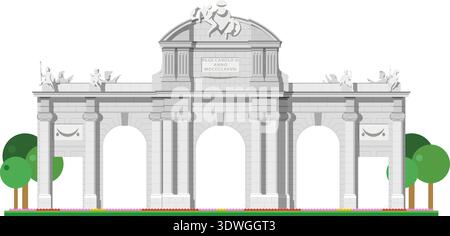 Alcala-Tor in Madrid, Spanien, isoliert auf weißem Hintergrund Vektor-Illustration. Monuments and Landmarks Series Stock Vektor