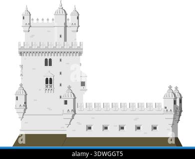 Belem Turm in Lissabon, Portugal, isoliert auf weißem Hintergrund Vektor-Illustration. Monuments and Landmarks Series Stock Vektor