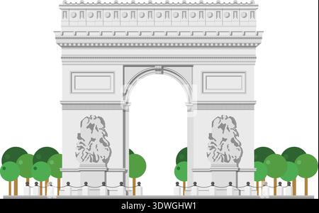 Arc de Triomphe in Paris, Frankreich, isoliert auf weißem Hintergrund Vektorillustration. Monuments and Landmarks Series Stock Vektor