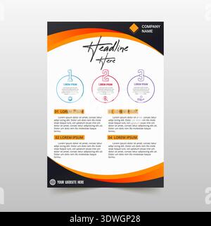 Moderne geschwungene schwarze und orangefarbene Business Flyer-Vorlage, kann für Business-Designs, Präsentationsdesigns oder andere geeignete Designs verwendet werden. Stock Vektor