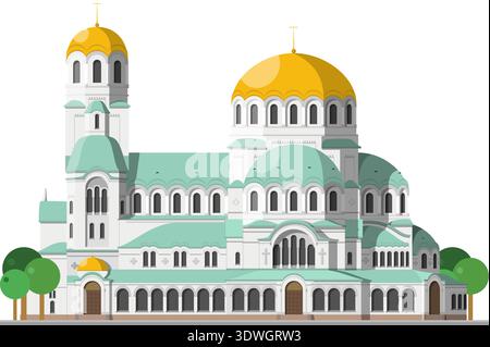 Alexander-Newski-Kathedrale in Sofia, Bulgarien, isoliert auf weißem Hintergrund Vektor-Illustration. Monuments and Landmarks Series Stock Vektor