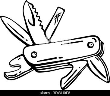 Multifunktionales Schweizer Messer für Camping. Symbol Für Handgezeichnete Doodle Stock Vektor