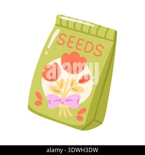 Gartensamen-Paket mit Tulpenillustration. Karikaturvektor isolierte Illustration auf weißem Hintergrund Stock Vektor