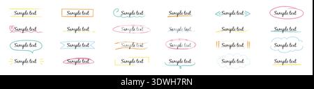 Rahmenbox Text handgezeichneter Titelsatz. Box Text Band Banner Hervorhebung Handschrift Kritzelstift Hintergrund. Einfaches, niedliches Ornament-Anhänger mit Vintage-Rand, Markierungsskizze-Überschrift. Vektorabbildung Stock Vektor