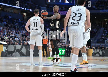 Madrid, Spanien. Februar 2026. Isiaha Mike vom FC Bayern München während des EuroLeague-Spiels zwischen Real Madrid und FC Bayern München in der Movistar Arena Sieg der Real Madrid 93-70 Credit: SOPA Images Limited/Alamy Live News Stockfoto