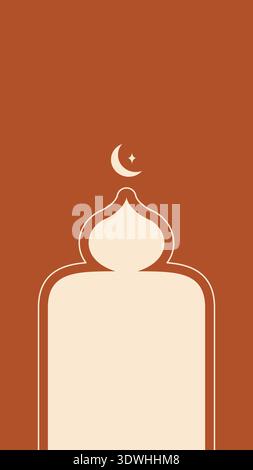 Orange islamische Moschee Bogenrahmen mit Mond für Ramadan Kareem Grußkarten Vektor Stock Vektor