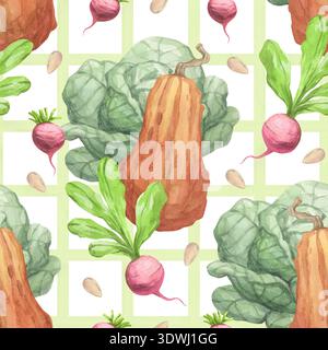 Ein Aquarellmuster mit Gartengemüse Stockfoto