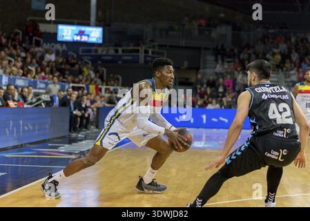 Andorra La vella, Andorra Spieler in Aktion beim Liga ACB Endesa Spiel zwischen Mora Banc Andorra BC und CB Breogan, Endstand 91 - 87, am 18. Mai 2019 Stockfoto
