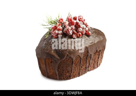 Weihnachtskuchen. Schokoladenkuchen Isolaten auf weißem Hintergrund Stockfoto