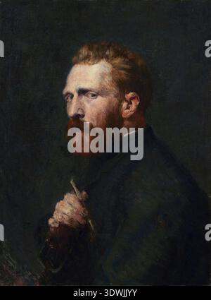 Dieses eindrucksvolle Porträt von Vincent Van Gogh von John Peter Russell, das 1886 gemalt wurde, fängt den niederländischen Künstler mit seinem charakteristischen roten Bart und seinem intensiven Blick ein. Russells postimpressionistischer Stil mit sichtbaren Pinselstrichen und dunklem Hintergrund unterstreicht Van Goghs kontemplativen Ausdruck. Stockfoto