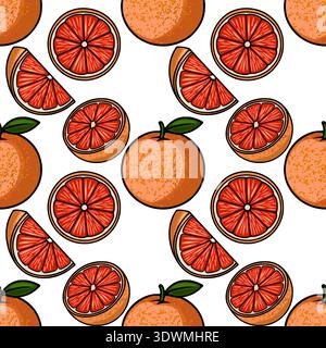 Lebendige Grapefruitscheibe und nahtloses Vektormuster der ganzen Frucht, frische Zitrusillustration Stock Vektor
