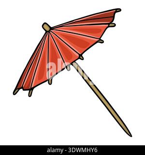 Vibrierende rote Cocktail-Regenschirm-Vektor-Illustration, isoliert auf weißem Hintergrund Stock Vektor