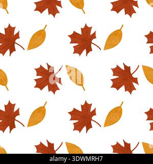 Gelbe, orange Herbstblätter. Handgezeichnetes Aquarell, Pastellfarben. Nahtloses Muster. Flaches Designelement. Eine Kinderzeichnung. Für Produkte, Ausdrucke Stockfoto