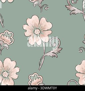 Niedliches nahtloses Blumenmuster. Blume Vektor Illustration Hintergrund. Drucken Sie in rustikalem Vintage-Stil, Textil oder Tapeten. Stock Vektor