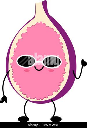 Charakter Kawaii Feige mit Sonnenbrille. Vektorabbildung isoliert auf transparentem Hintergrund Stock Vektor