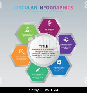 Kreisförmige Infografik mit Sechskantformen, Vektor-bearbeitbares Design, kann für Geschäfts- oder Präsentationsdesign verwendet werden. Stock Vektor