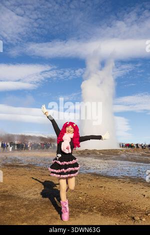 Island, Sudurland, Tal Haukadalur, Geysir, Strokkur Der Geysir Stockfoto