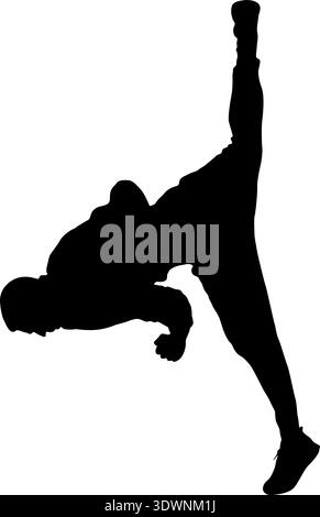 Schwarze Silhouette eines Breakdanzers in dynamischer Street Dance-Pose isoliert auf weißem Hintergrund. Urbanes Kulturkonzept für Hip Hop Musik Design, Sport Wea Stock Vektor