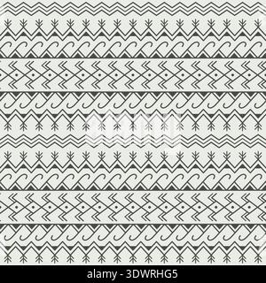 Minimalistisches nahtloses Tribal-Muster mit weichem beigefarbenem Ornament auf hellgrauem Hintergrund. Inspiriert vom skandinavischen Design, perfekt für Textilien und Tapeten Stock Vektor