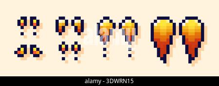 Farbbilder von Raketenflammen in verschiedenen Formen. Pixel Art Space Elemente. Stock Vektor