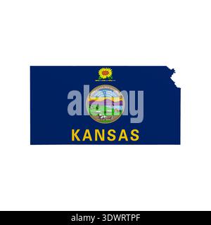 Poster mit der Flagge von Kansas. US State Stolz Wanddekor Kunstwerke. Patriotische druckbare digitale Kunst. Detaillierte Vektordarstellung Stock Vektor