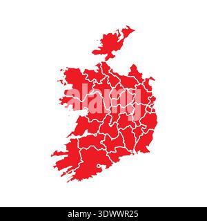Abstrakte Rote Irland-Karte mit Städten, Vektor-bearbeitbares Design, kann für Geschäfts- oder Präsentationsdesign verwendet werden. Stock Vektor