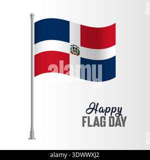 Dominikanische Republik wellige Flagge Pole Happy Flag Day, Vektor editierbares Design, kann für Geschäfts- oder Präsentationsdesign verwendet werden. Stock Vektor