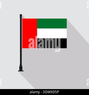 Flache Vereinigte Arabische Emirate rechteckige Flagge Pole in offiziellen Farben, Vektor editierbares Design, kann für Geschäfts- oder Präsentationsdesign verwendet werden. Stock Vektor