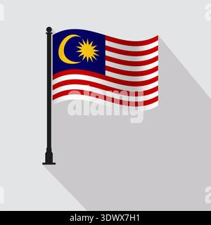 Malaysia Waving Flag Pole Vektor Illustration, Vektor editierbares Design, kann für Geschäft oder Präsentation Design verwendet werden. Stock Vektor