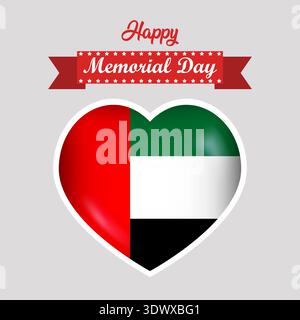 Happy Memorial Day Vereinigte Arabische Emirate Flag Herz Banner, Vektor editierbares Design, kann für Geschäfts- oder Präsentationsdesign verwendet werden. Stock Vektor
