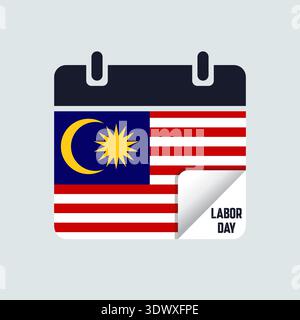 Malaysia Labor Day Kalender Flag Illustration, Vektor editierbares Design, kann für Geschäfts- oder Präsentationsdesign verwendet werden. Stock Vektor