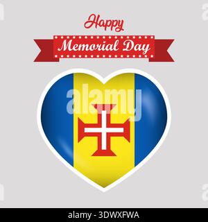 Happy Memorial Day Madeira Flag Heart Banner, Vektor editierbares Design, kann für Business oder Präsentationsdesign verwendet werden. Stock Vektor