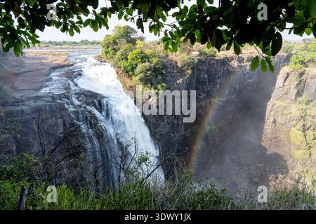 Blick auf Devil's Cataract auf der Simbabwe Seite der Victoria Falls, aufgenommen an einem Frühlingsabend Stockfoto