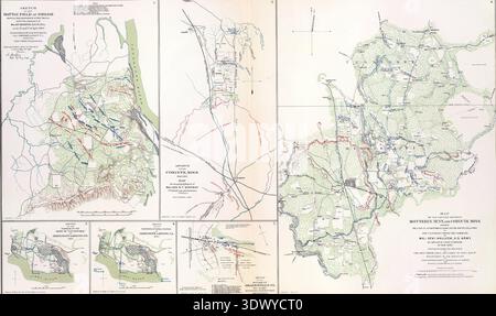 SEATTLE - 11. OKT 2025 - historische Militärkarte von 1862 der Schlacht von Shiloh bei Pittsburg Landing, die Bewegungen der Union und der Konföderierten zeigt Stockfoto