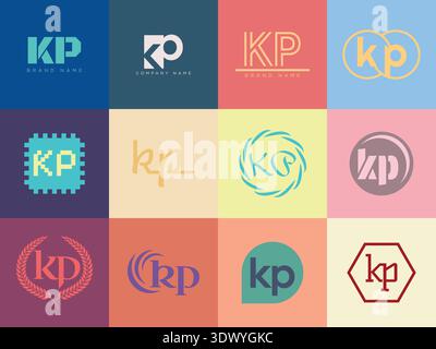 Firmenvorlage für das KP-Logo. Buchstaben k und p Logotype. Setzen Sie mit Designelementen verschiedene klassische Serifenschriftarten und modernen, auffälligen Text. Anfängliche Schriftart Stock Vektor