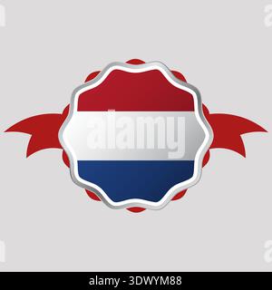 Kreatives niederländisches Flaggenaufkleber Emblem, Vektor-bearbeitbares Design, kann für Geschäfts- oder Präsentationsdesign verwendet werden. Stock Vektor