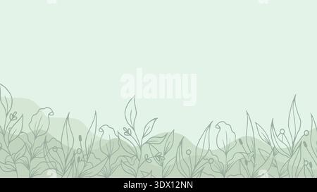 Ein bezaubernder, floraler Hintergrund mit handgezeichneten Zweigen und Blättern in dezenten, gedämpften Farben, ideal für klassische, von der Natur inspirierte Designs. Stockfoto
