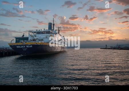 San Diego, Kalifornien, USA – 15. August 2023. TS Golden Bear, das Ausbildungsschiff der California State University Maritime Academy in der Bucht von San Diego. Stockfoto