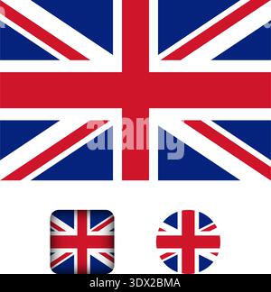 United Kingdom Flag Flat Icons Collection, Vektor-bearbeitbares Design, kann für Geschäfts- oder Präsentationsdesign verwendet werden. Stock Vektor